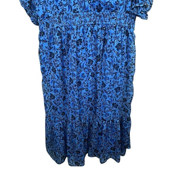 Old Navy Blue Chiffon Midi Tiered Ruffle Midi Dress Size XL Floral - Picture 6 of 16